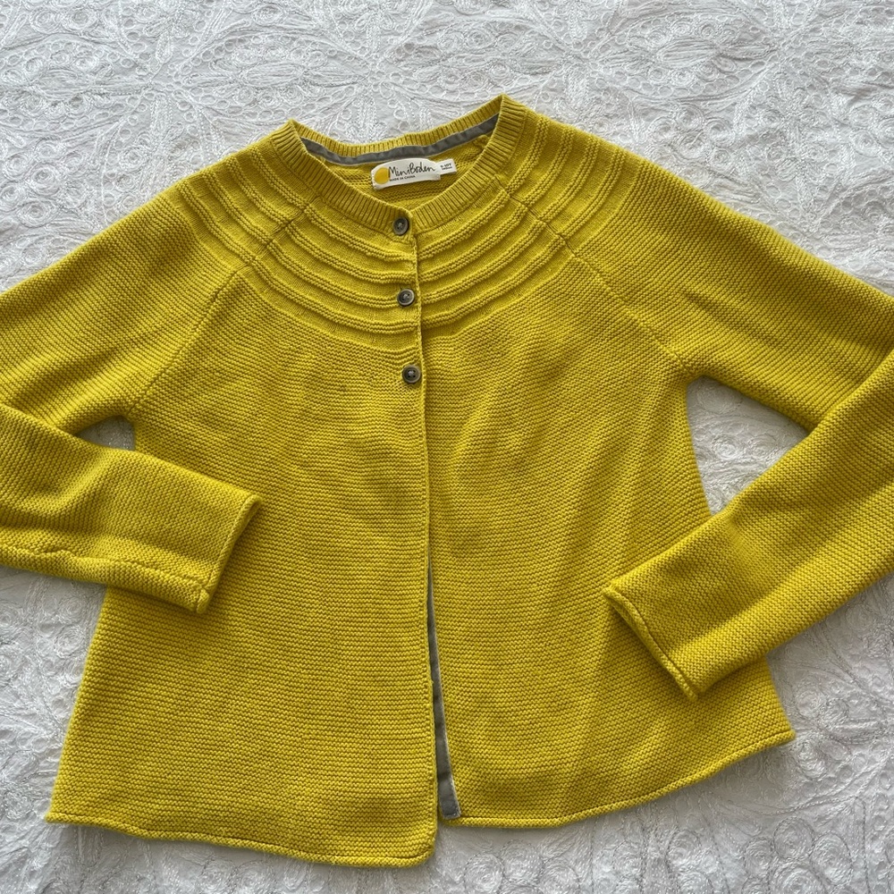Mini Boden Bright Yellow Kid’s 3 Button Cardigan Sz 9-10Y